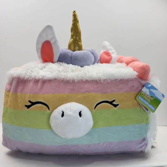 Squishable Comfort Food Unicorn Cake 15" Plush Pillow Rainbow Large Stars - Picture 1 of 14